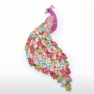 Vintage Inspired Luxury Large Peacock Rhinestone Brooch
